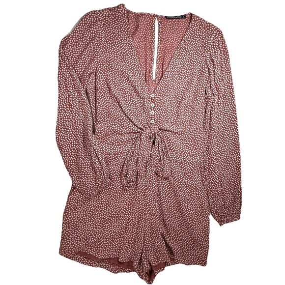 Abercrombie & Fitch Romper Floral Boho Split Back Maroon Sz S Festival Bloomcore - Picture 1 of 16